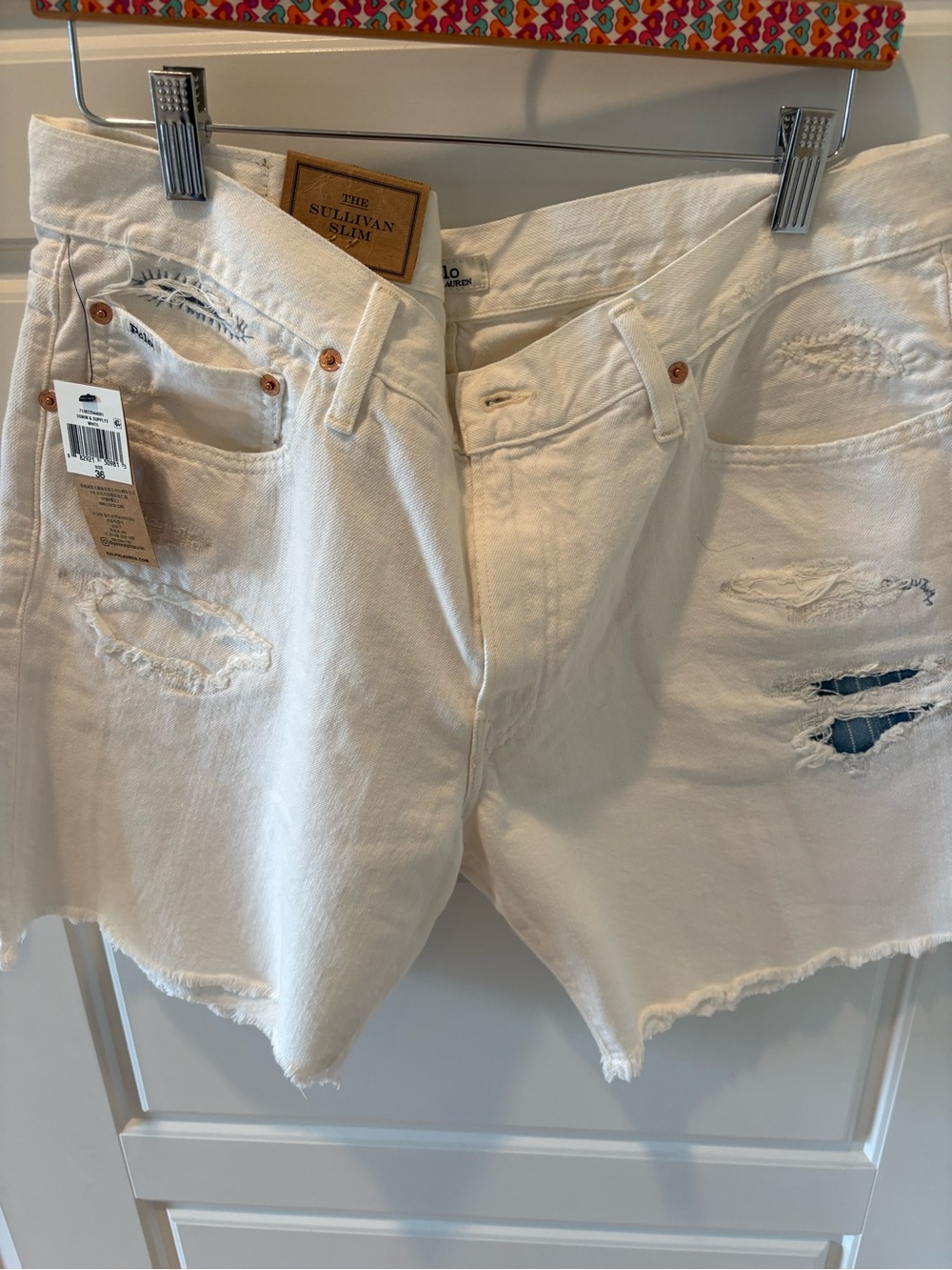 NWT Polo Ralph Lauren Sullivan Slim Distressed White Denim Mens Shorts Size 36